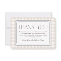 Beige Gingham Neutral Baby Shower Thank You Card