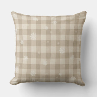 Beige Gingham Plaid Snowflake Throw Pillow – Warm