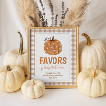 Beige Gingham Pumpkin 8x10 Favor Table Sign
