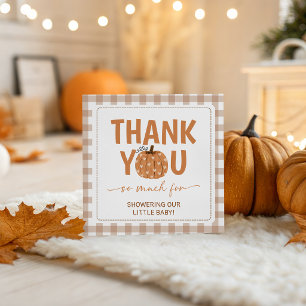 Beige Gingham Pumpkin Favor Thank You Tag
