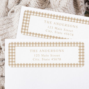 Beige Gingham Return Address Label