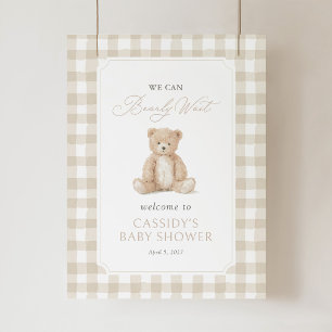 Beige Gingham Teddy Bear Baby Shower Welcome Sign