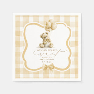 Beige Gingham Teddy Bear Neutral Baby Shower Napkins