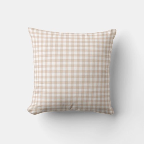 Beige Gingham Throw Pillow