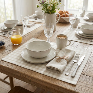 Beige Gingham Woven Cotton Placemat
