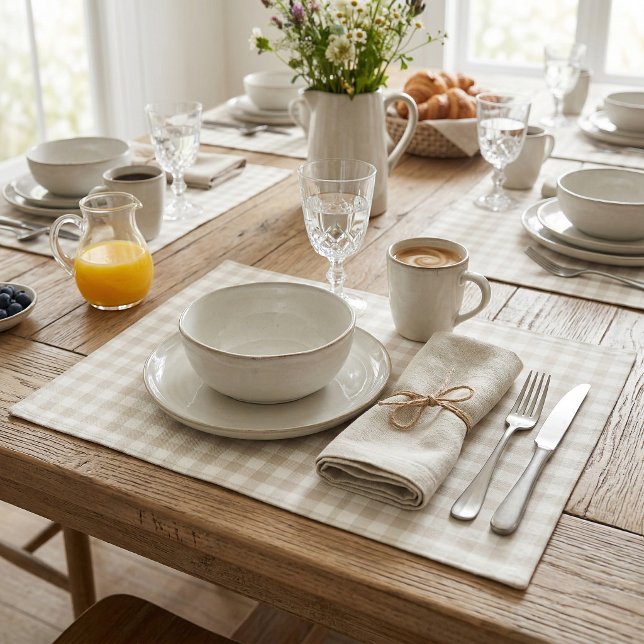 Beige Gingham Woven Cotton Placemat (Creator Uploaded)