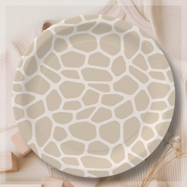 Beige Giraffe Animal Print  Paper Plates (Creator Uploaded)