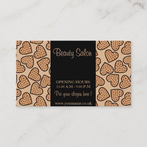 Beige giraffe print hearts business card