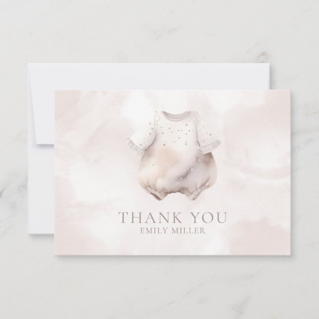 Beige Girl Baby Shower Thank You Card (Front)