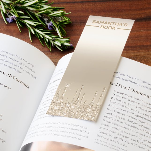 Beige glitter drips personalized name bookmarks (Book)