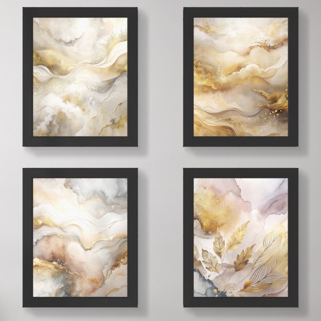 Beige Gold Abstract Canvas Wall Art Sets (Front)