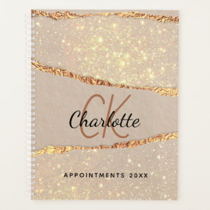Beige gold agate glitter marble monogram 2025 planner