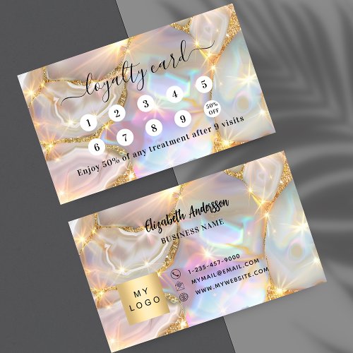 Beige gold agate holographic business logo loyalty card