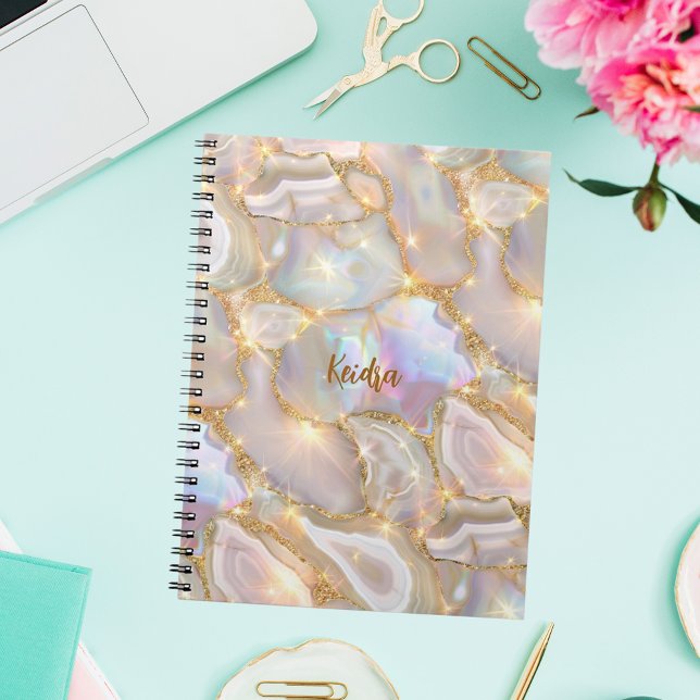 Beige gold agate holographic name notebook (Creator Uploaded)