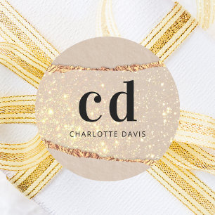 Beige gold agate marble monogram initials classic round sticker