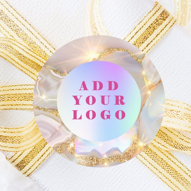 Beige gold agate opal business logo classic round sticker (Creator Uploaded)