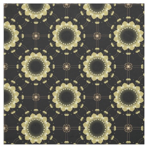 Beige Gold and Black Mosaic Arabesque Geometric Fabric
