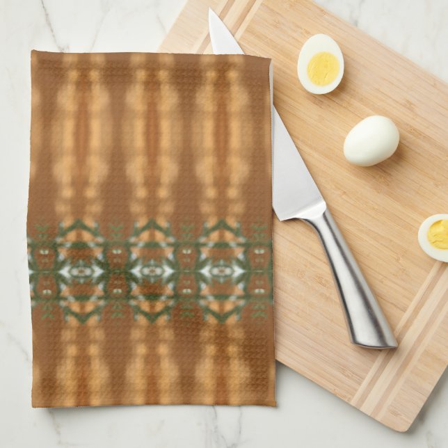 Beige Gold and Teal Green Kitchen Towel (Quarter Fold)