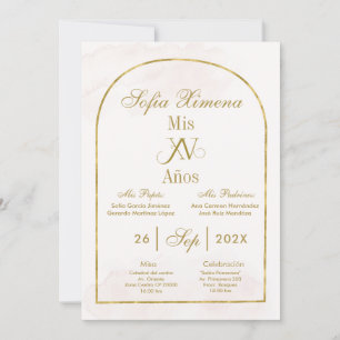 Beige Gold Arch Quinceañera Invitation
