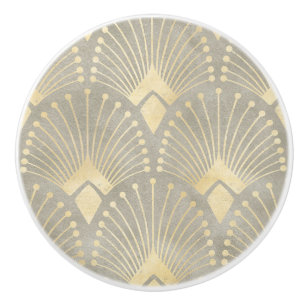 Beige,gold,Art Deco pattern,vintage,retro ,Metalli Ceramic Knob