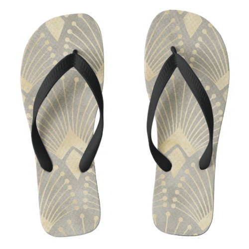 BeigegoldArt Deco patternvintageretro Metalli Flip Flops