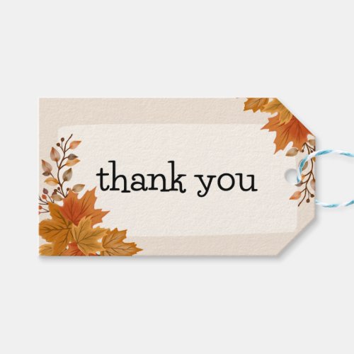 Beige Gold Autumn Floral Thank You  Gift Tags