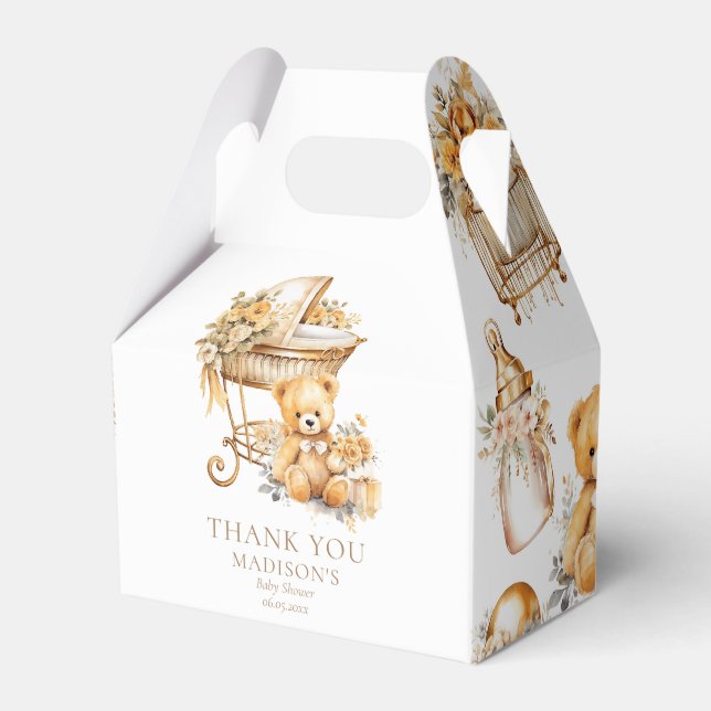 Beige & Gold Baby Shower Custom Bassinet Favor Boxes (Front Side)