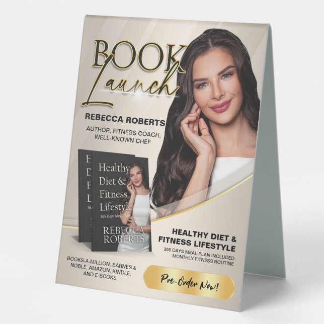 Beige & Gold Book Launch Release Author Ad Table Tent (Front)