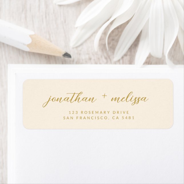 Beige & Gold Calligraphy Script Wedding Address  Label (Insitu)