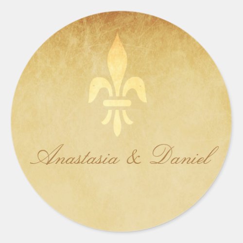 Beige gold de luxe French fleur de lis wedding Classic Round Sticker