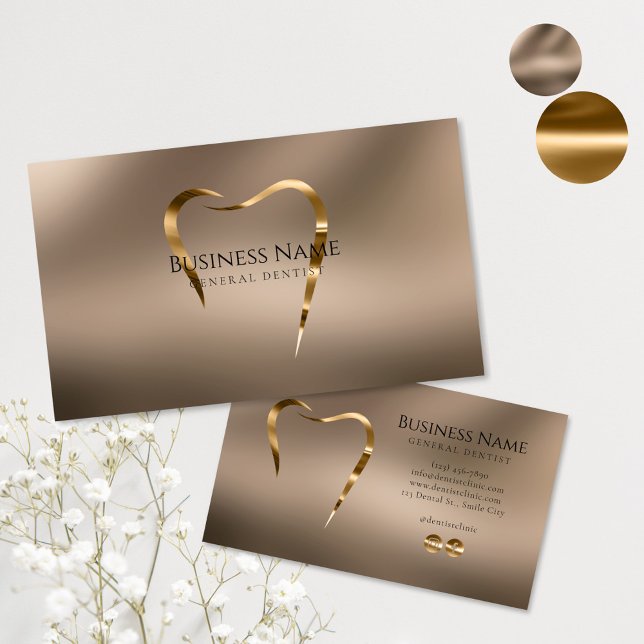 Beige & Gold Dentist Business Card (Creator Uploaded)