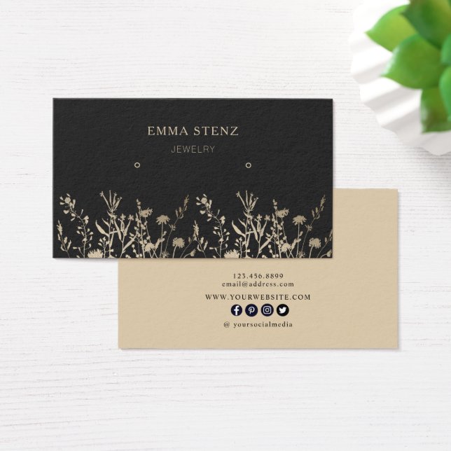 Beige Gold Earthy Floral Earring Hoops Display (Desk)