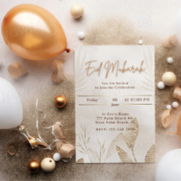 Beige & Gold Eid Mubarak Elegant Islamic Party Holiday Card