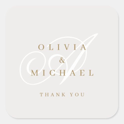 Beige gold elegant classic calligraphy thank you square sticker