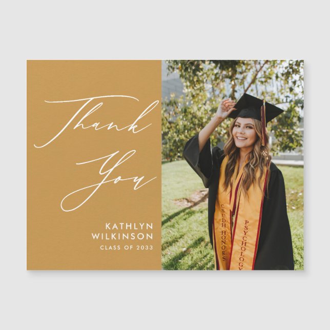 Beige Gold Elegant Script Graduation Thank You (Front)