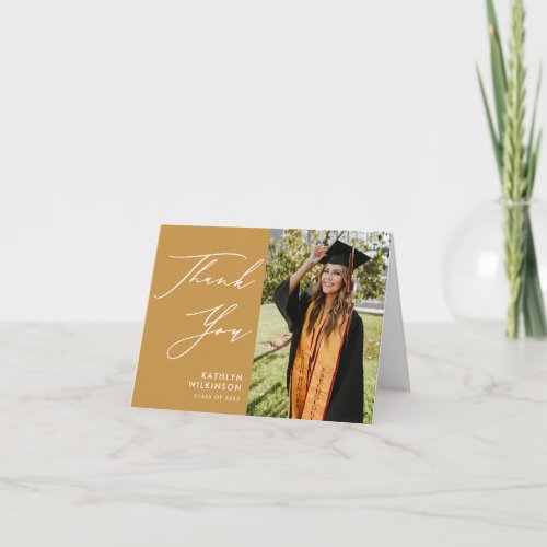 Beige Gold Elegant Script Minimalist Graduation Thank You Card