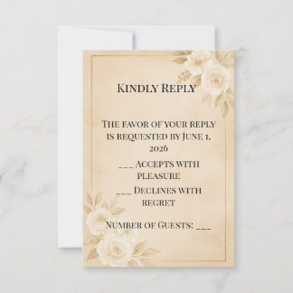 Beige Gold Floral Wedding RSVP Card Template