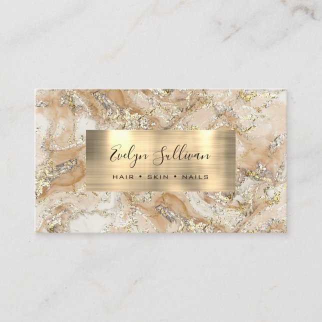 Beige Gold Fluid Marble Business Card (Front)