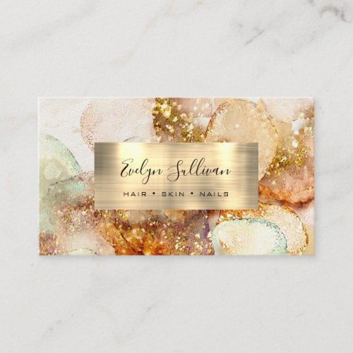 beige gold glitter watercolor business card