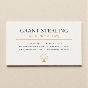 Beige Gold Lawyer Attorney at Law Luxury Business Card