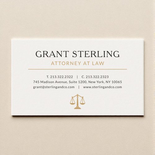 Beige Gold Lawyer Attorney at Law Luxury Business Card