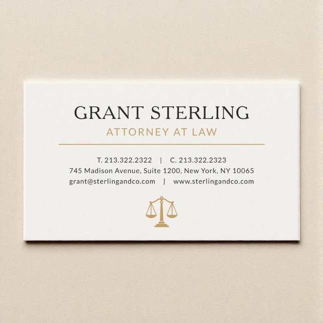 Beige Gold Lawyer Attorney at Law Luxury Business Card (Creator Uploaded)
