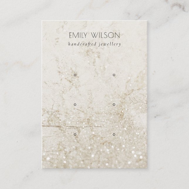 Beige Gold Marble Glitter 3 Stud Earring Display Business Card (Front)