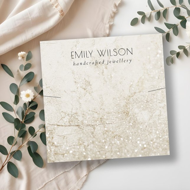Beige Gold Marble Glitter Necklace Band Template Square Business Card (Creator Uploaded)