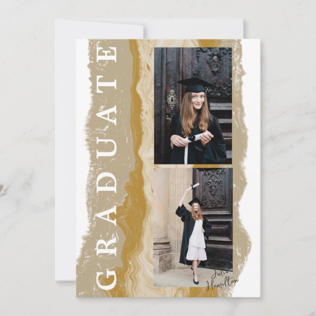 Beige Gold Marble Graduation Announcement Card  (Front)