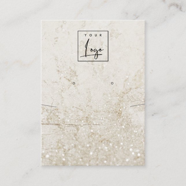 Beige Gold Marble Necklace Earring Logo Display Business Card (Front)