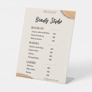 Beige Gold Minimal Aesthetics Salon Price List Pedestal Sign