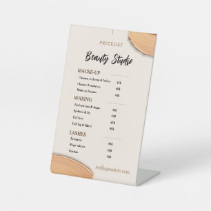 Beige Gold Minimal Aesthetics Salon Price List Pedestal Sign