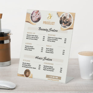 Beige Gold Minimal Beauty Price List - Editable Sa Pedestal Sign
