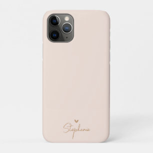 Beige Gold Minimal Heart Personalized Gift Name iPhone 11 Pro Case